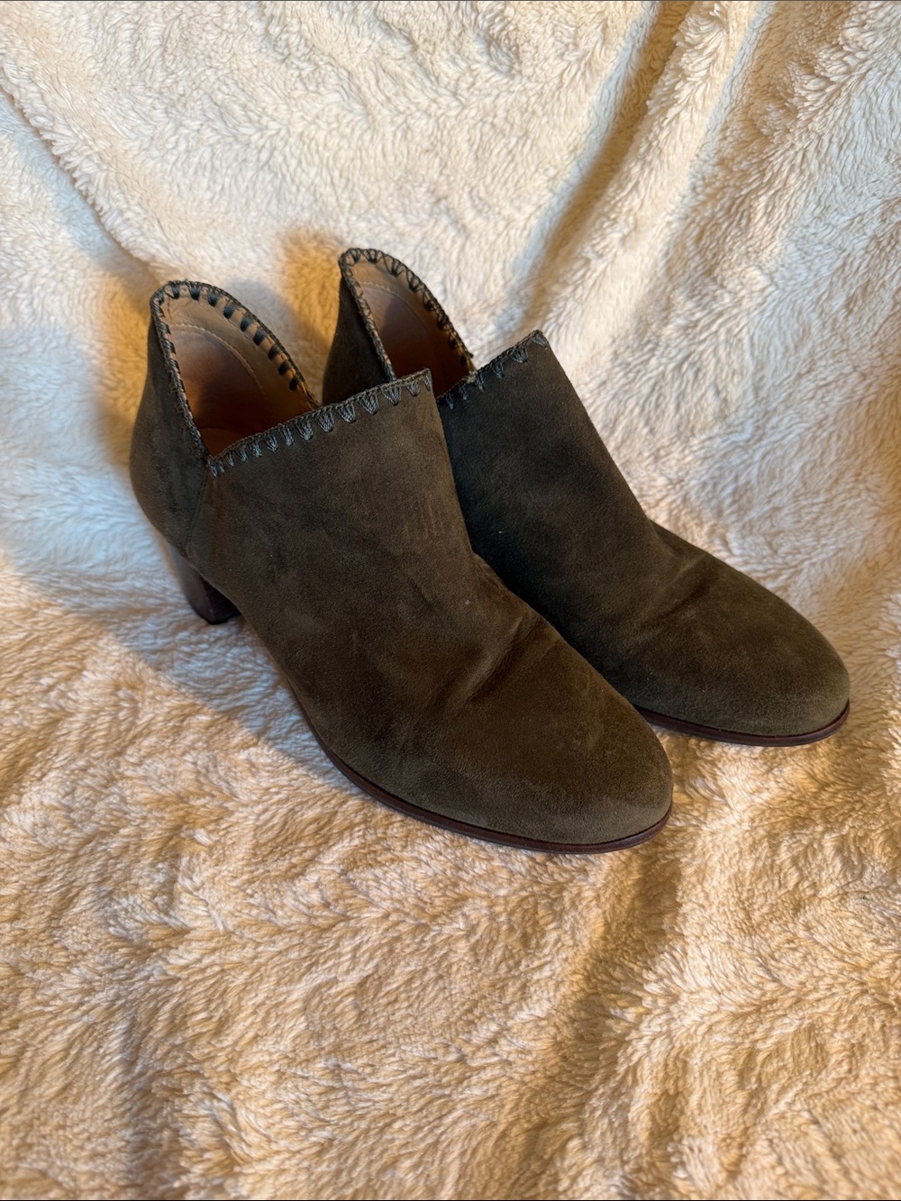 Jack Rogers Olive Suede Heeled Ankle Boots